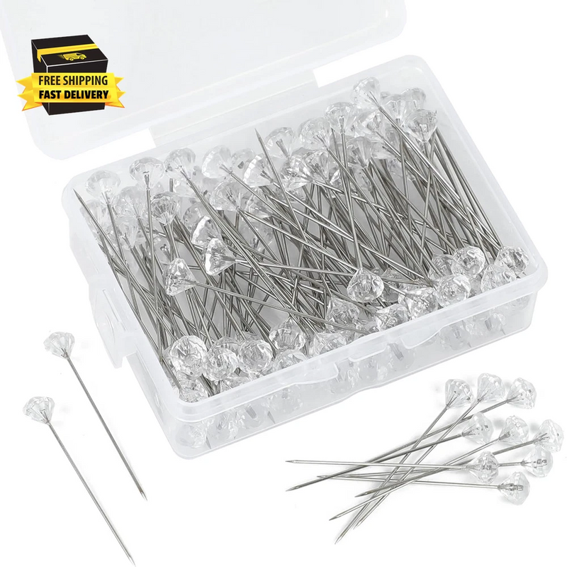 Corsage bouquet pins with clear diamond heads, silver wire stems (100-pack)