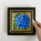 Blue Hydrangea Oil Painting on 4x4 inch Brown Gold Framed Wall Decor Hydrangea