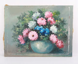 Vintage Floral Still Life Carnations Oil Painting On Canvas Signed Illegible Carnation