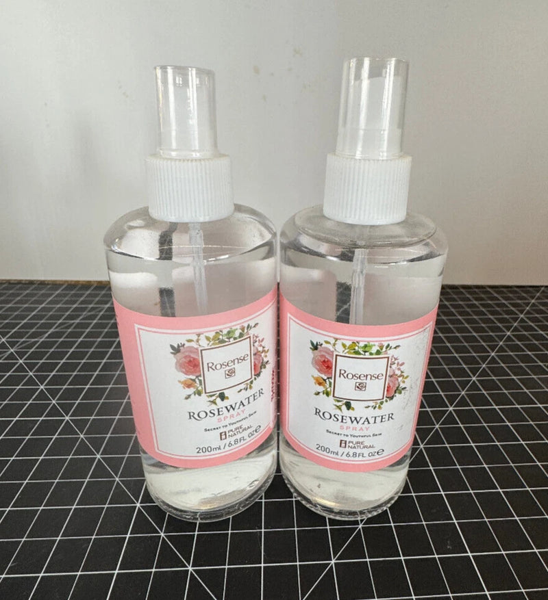 Rosense Rosewater 200ml spray bottles, clear glass with white pump caps