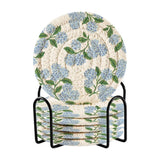 Blue Green Flower Coasters Set of 6 Vintage Floral Seasonal Cotton Hydrangea Hydrangea
