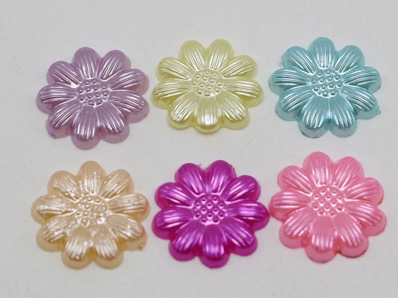 Sunflower cabochon set of acrylic pearls, 13mm, flatback in six pastel colors