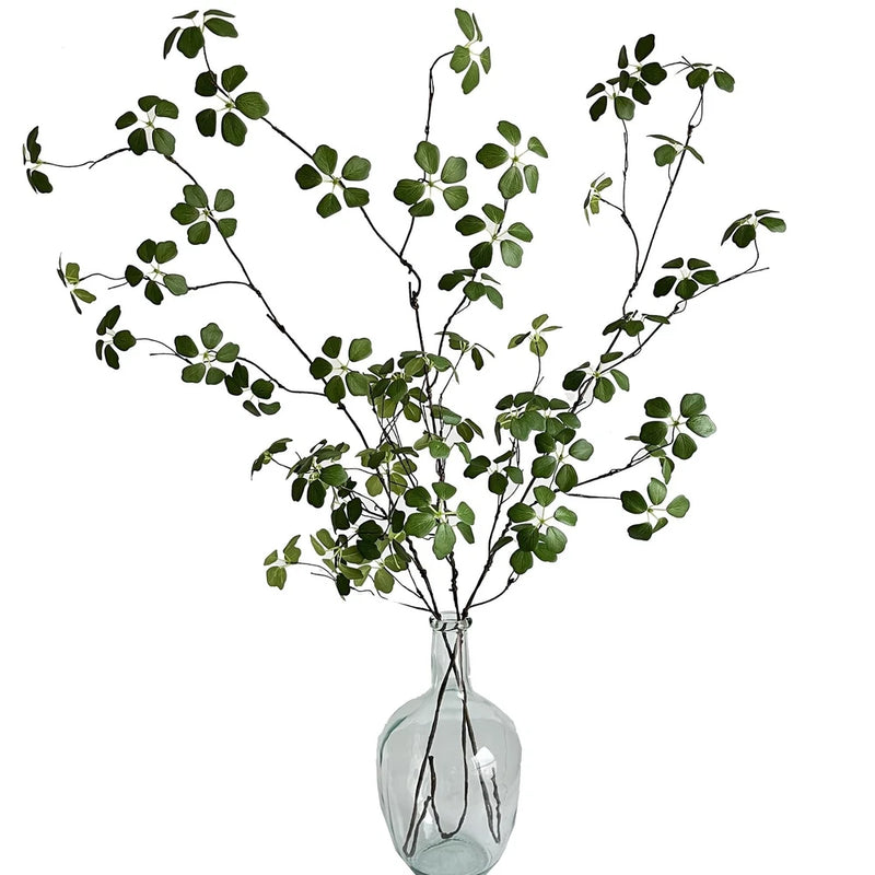 Artificial green eucalyptus greenery stem bundle with small leaf clusters, thin wire stems