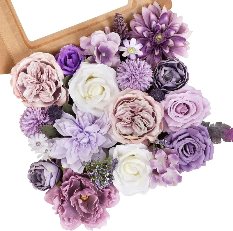 AmyHomie Artificial Purple Flowers Combo Silk Mix Peony Rose Hydrangea Hydrangea