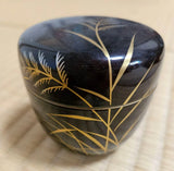 Japanese Tea Caddy Container Black lacquered jujube pampas grass rabbit and e Pampas Grass