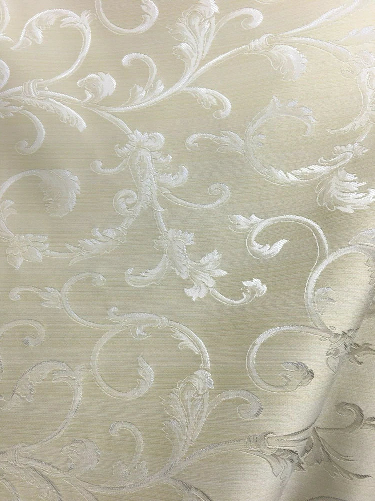 IVORY Brocade Flower Floral Upholstery Drapery Fabric (110 in.) Sold By The Yard Flowering Plants