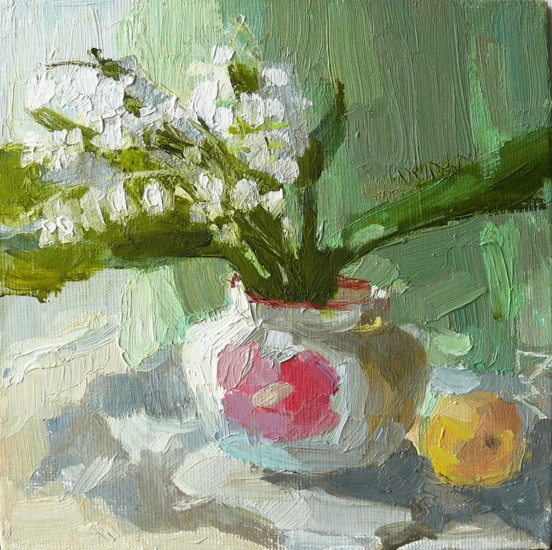 Oil Painting Original Still Life Floral Lilies Flowers Fruit Signed Art 6"x6" Lily