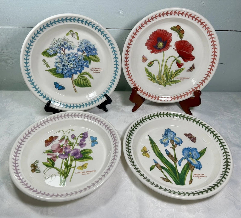 (4) Portmeirion Botanic Garden Poppy Hydrangeas Sweet Pea Iris Salad Plates 8.5Ó Hydrangea