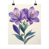 Boho Purple Peruvian Lilies Flower Art Print Poster, Minimalist Floral Art 5 Lily