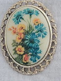 Vintage Porcelain Cameo Brooch Flower Carnations ~ A7 Carnation