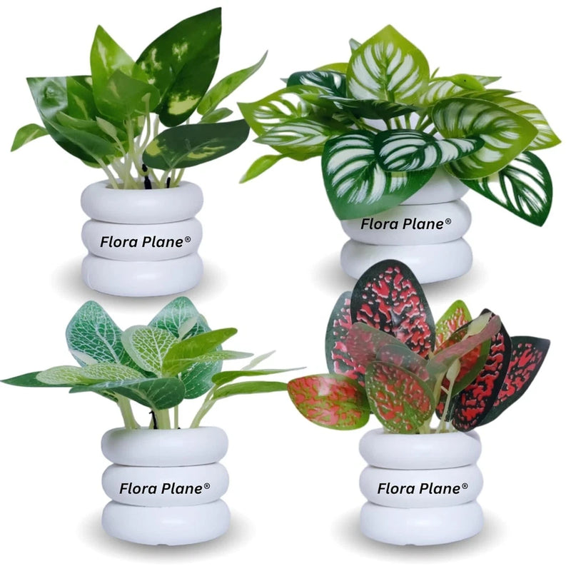 Flora Planet Artificial Plants for Home Decor Pack of 4, Multicolor Green Plant