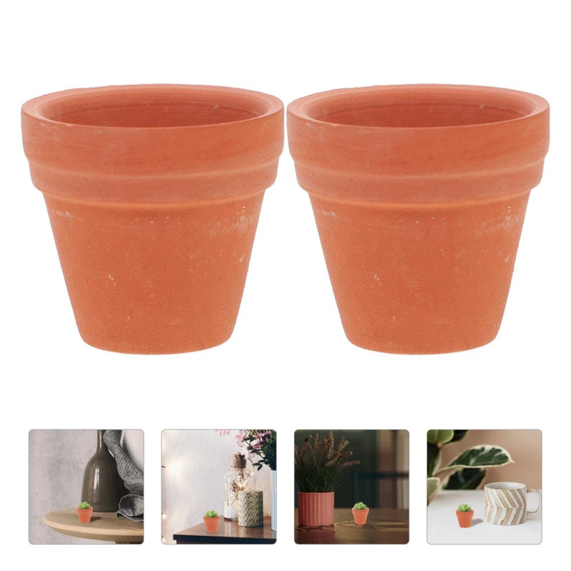 Mini terracotta ceramic succulent plant pots, pair shown