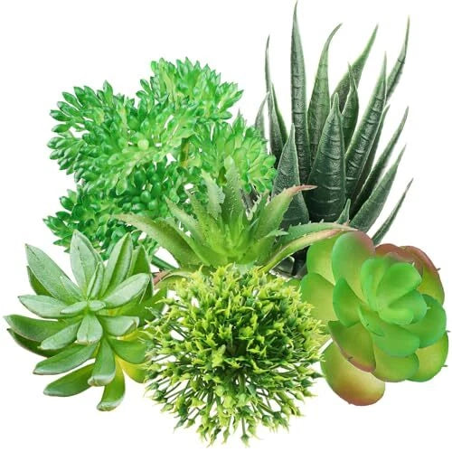Green Succulent Plants, 6pcs Mini Fake Succulents Plants for DIY Crafting Home Green Plant