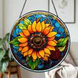 Boho Sunflower Suncatcher, Vibrant Yellow Stained Glass Window Hanging Decor Sunflower