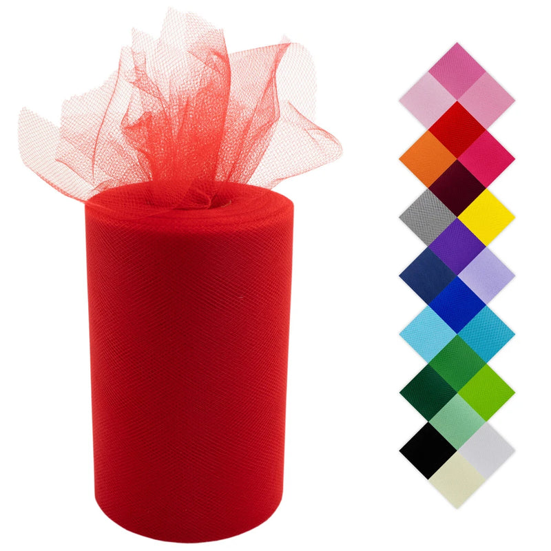 Red polyester tulle fabric roll with translucent mesh tulle