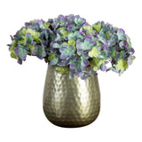 Nearly Natural 11" Artificial Hydrangea Arrangement in Gold Metal Vase in Blue Hydrangea