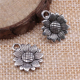 12 or 30PCS Antique Silver Tone Sunflower Charm Pendant, Flower Charm XCS63 Sunflower
