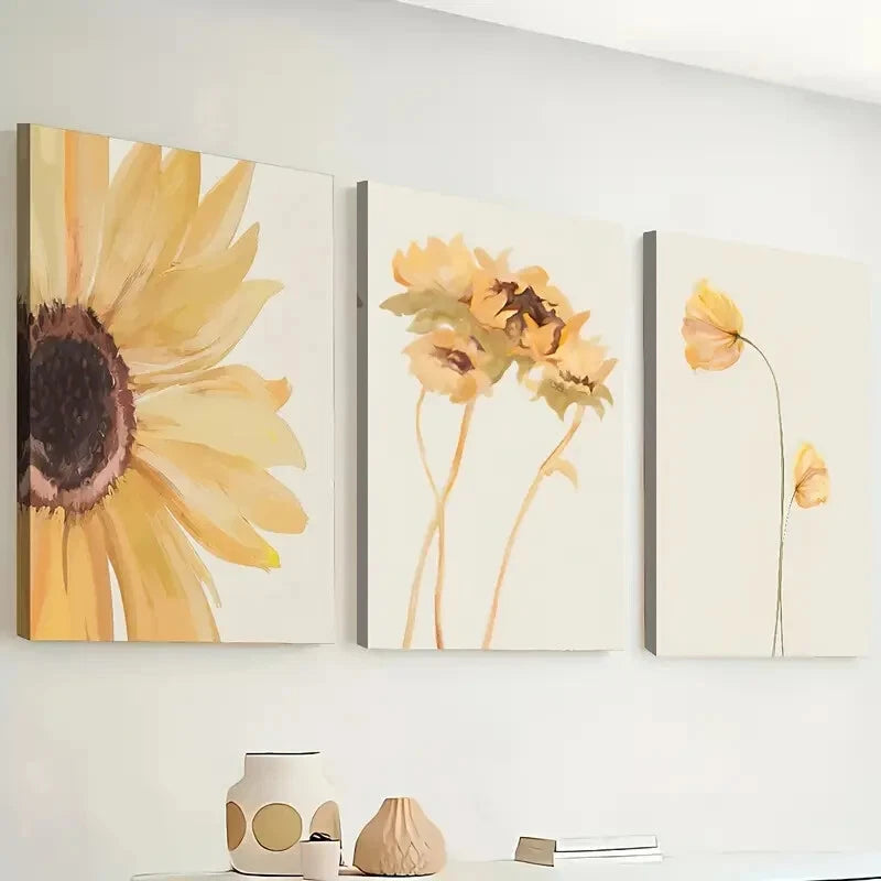 3pcs simple sunflower flower watercolor Paint Wall Art Canvas Unframed/Framed Sunflower