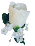 White Rose Boutonniere Corsage Mens Groom Wedding Quincea–era Flowers Bouquet
