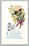 Vintage Embossed Lily of the Valley Cottage My Sincerest Wishes Postcard Lily