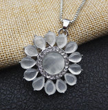 Women's White Opal Crystal Sunflower Pendant Long Chain Necklace Sunflower
