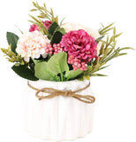 Artificial Hydrangea Bouquet with Small Ceramic Vase Fake Silk Variety White Hydrangea