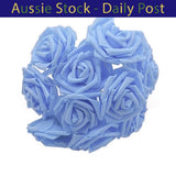 Light Blue 7cm Foam Flowers Rose Stems Artificial Wedding Bride Bouquet 20pcs Bouquet