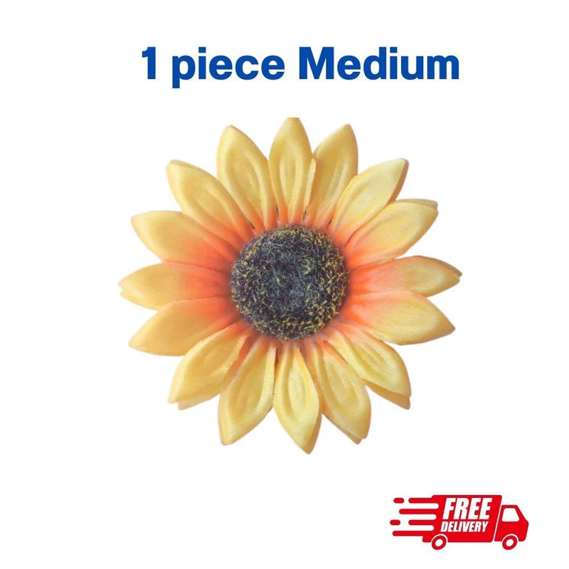 Medium sunflower hair clip with yellow petals and dark center