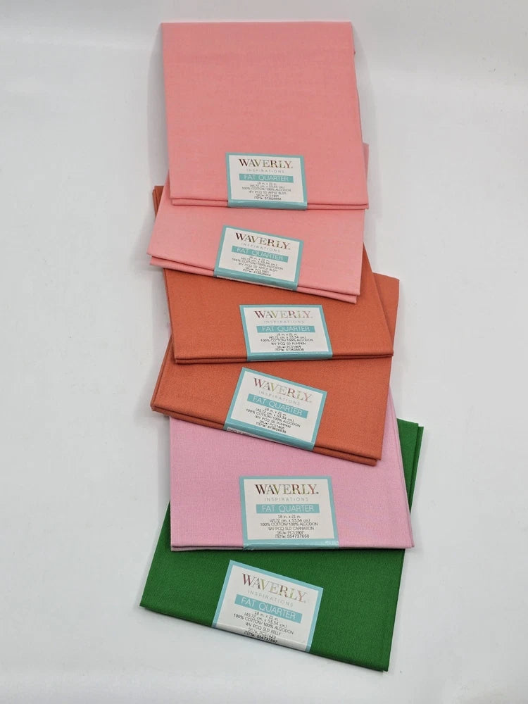 Lot 6 Solid Colors Fat Quarter Fabric Apple Blossom Pumpkin Carnation Green Pink Carnation