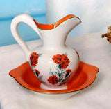Vintage Carnation Washbasin Pitcher Set Handmade Nancy Fore Ceramics Cottage Carnation