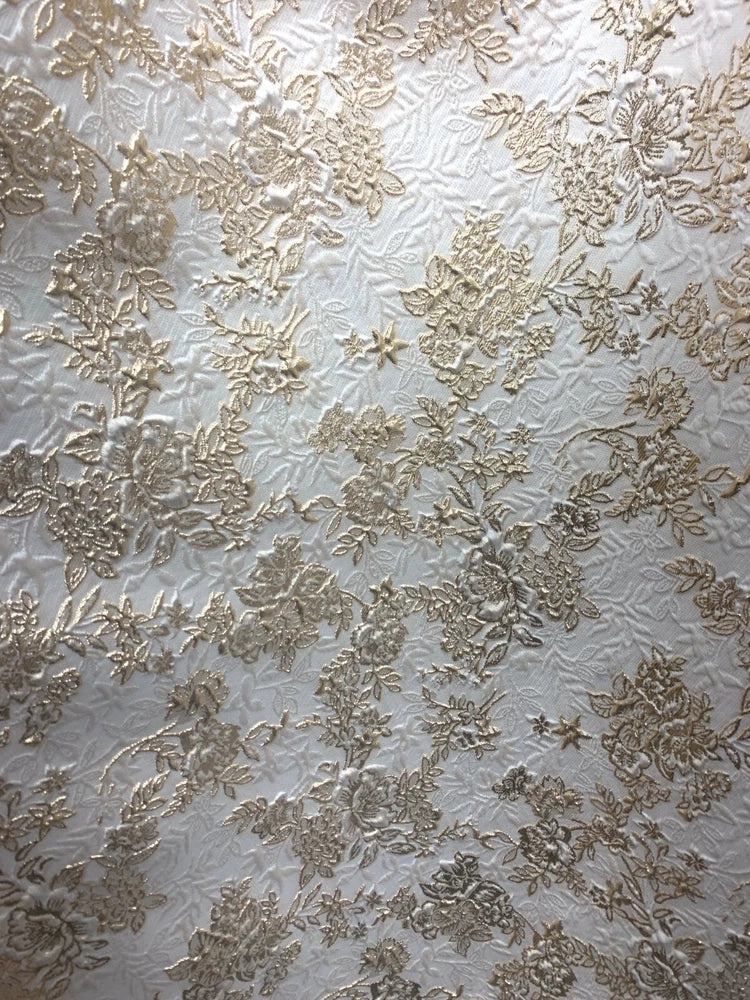 IVORY GOLD Floral Brocade Fabric (60 in.) Sold By The Yard Flowering Plants