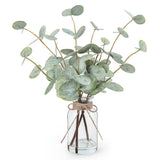 Artificial Eucalyptus Stems in Glass Vase with Faux Water, 13.5" Fake Plants ... Green Plant