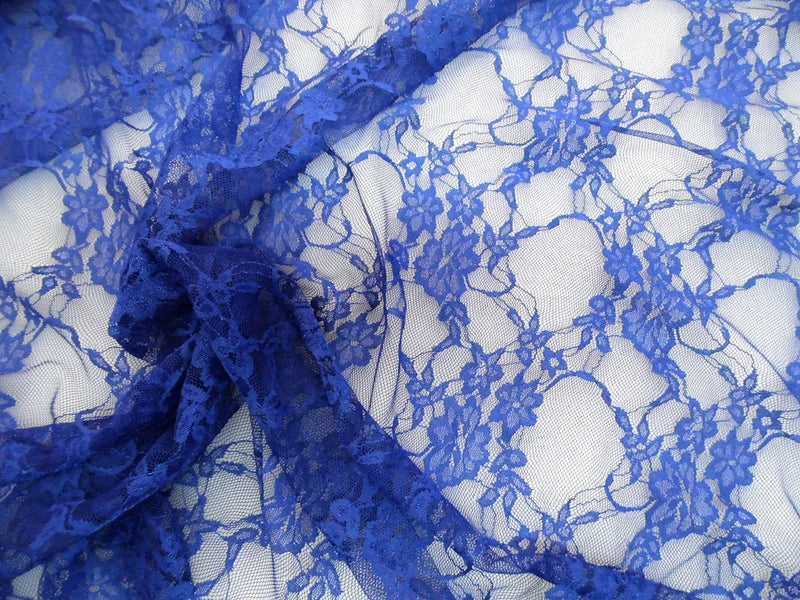 Discount Fabric Stretch Mesh Lace Dark Blue Floral Sheer Metallic Sheen B703 Flowering Plants