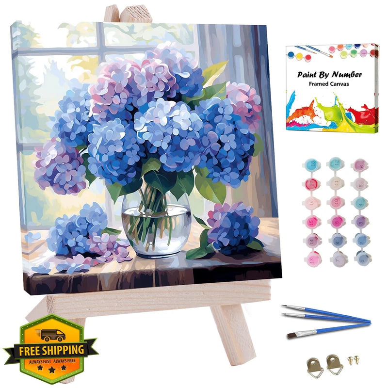 JUJUHOOD Hydrangeas Paint by Numbers Kit 10x10 Inch Beginner Flower Art Hydrangea