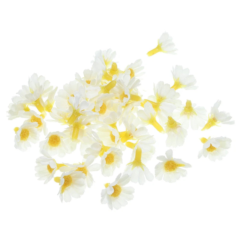 50Pcs 0.98" Artificial Silk Sunflower Flower Heads Fake Flowers for DIY, White Sunflower