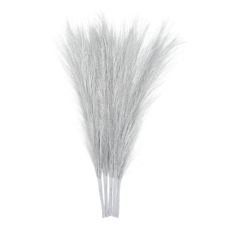 5Pcs Faux Pampas Grass 17.7" Fake Pampas Grass for Wedding Decoration Silver Pampas Grass
