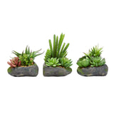 Artificial Succulent Plants in Faux Stone Pots, 3 Piece Set Lifelike Greenery Green Plant