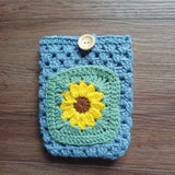 Handmade blue crochet sunflower bag Sunflower