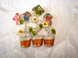 Enamel Bird Sunflowers Birdhouses Flowerpots Pin Brooch KJ Sunflower