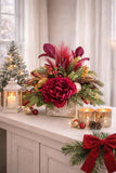 Burgundy winter peony centerpiece with pampas grass, Christmas flower decor Peony