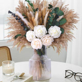 120Pcs Artificial Roses & Natural Pampas Grass, 17" Boho Mixed Dried Flower B... Pampas Grass