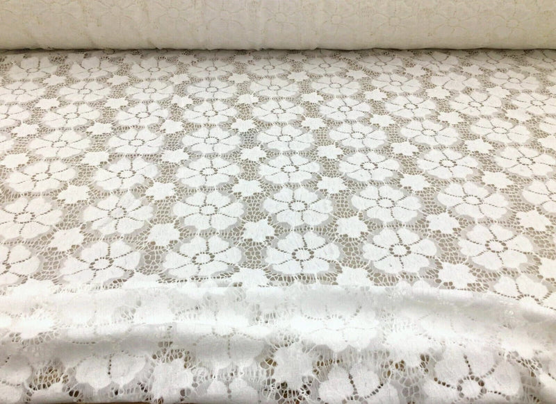 Embroidered Stretch Lace Apparel Fabric Sheer Floral Pearl White HH412 Flowering Plants