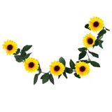 Flower Garland Decoration, Green Leaves Sunflower Rattan Decorative Wreath Sunflower