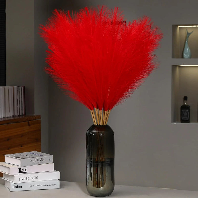 9 stalks of 38-inch tall fluffy simulated pampas grass trim (red) Pampas Grass