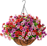 Artificial Faux Hanging Plants Flowers Basket for Outdoor Spring Summer Flowering Plants