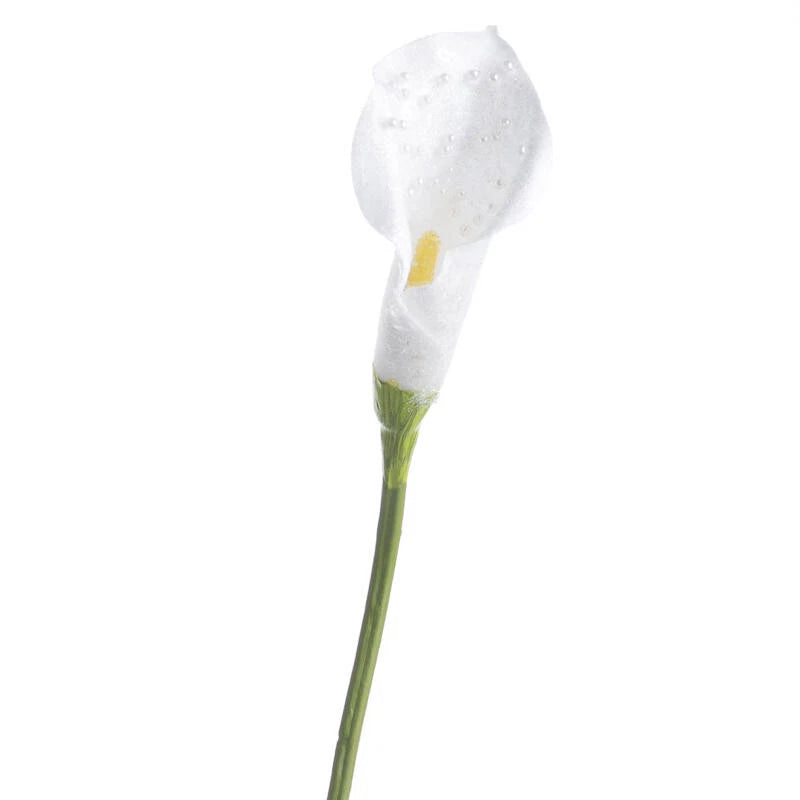Artificial calla lily stem with iridescent beaded white bloom