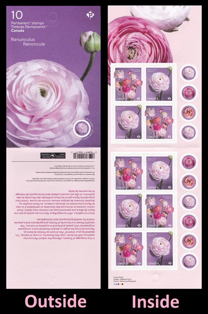 Canada 3375-3376 3376a Ranunculus P booklet 10 MNH 2023 Ranunculus