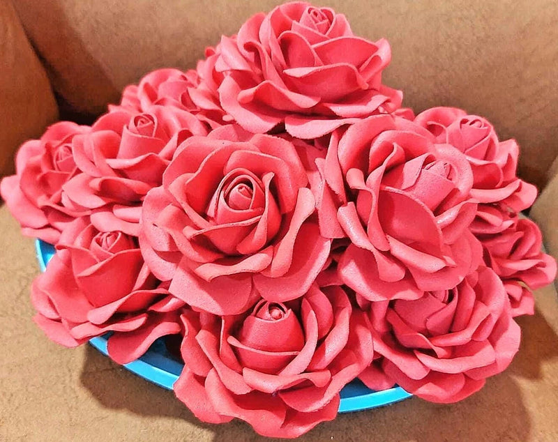 Pink artificial silk rose floral bouquet with clustered faux blooms