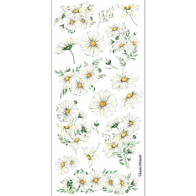 Violette Stickers - White Daisies - 1 Daisy Flowers Sticker Sheet - Scrapbooks Daisies