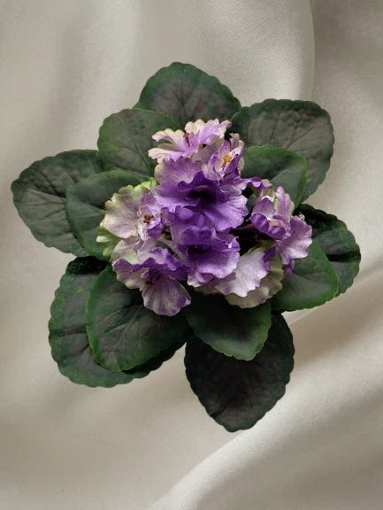 8" ARTIFICIAL Semi-Miniature African Violet  -  purple with green edge Green Plant